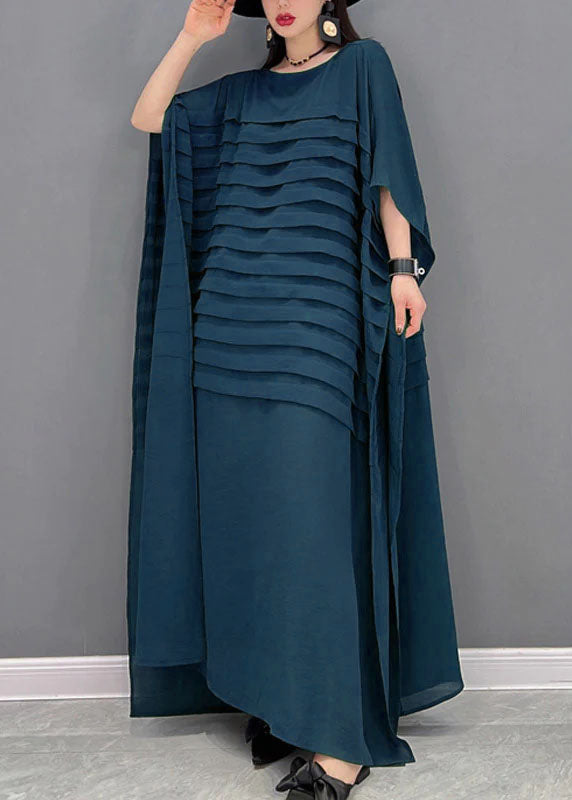 Grace Print3 O-Neck Striped Chiffon Ankle Dress Batwing Sleeve