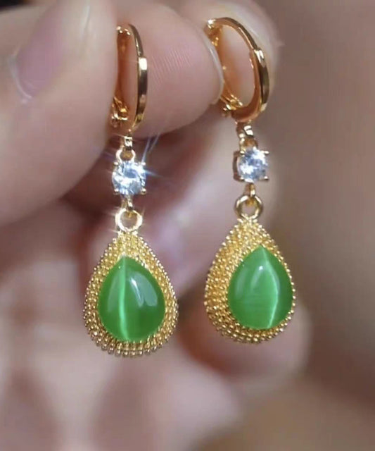 2026 New Green Sterling Silver Overgild Zircon Jade Durian Drop Earrings
