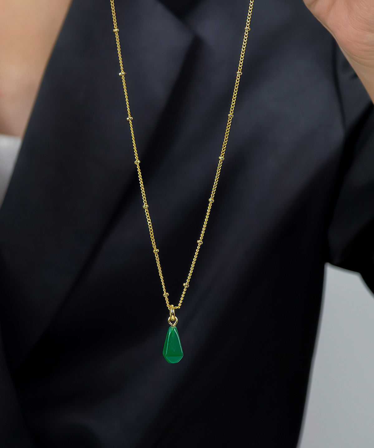 2026 New Green Sterling Silver Water Droplet Agate Pendant Necklace