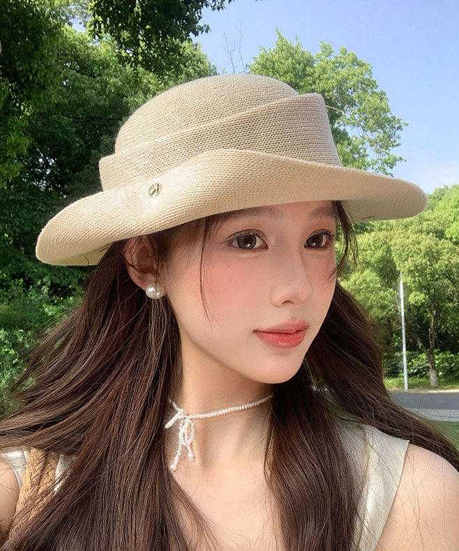 2026 New Summer Beige Grass Woven Flip Eave Sun Hat