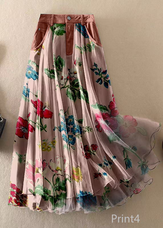 Natural Print3 high waist Patchwork Tulle Skirts Spring