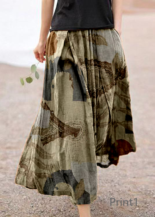 Retro Print1 Pockets Linen Skirt Summer