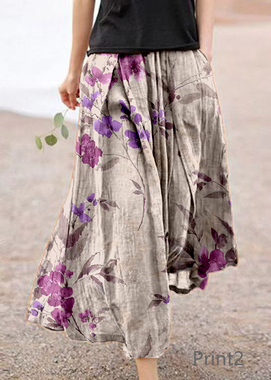 Retro Print3 Pockets Linen Skirt Summer