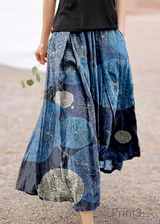 Retro Print3 Pockets Linen Skirt Summer