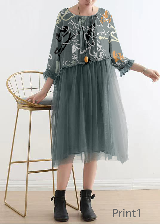 Light Print3 Tull Maxi dresses patchwork chiffon Summer Dresses