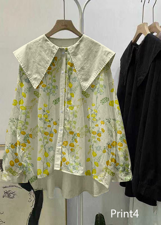 Bohemian Print4 Peter Pan Collar Button asymmetrical design Fall Long sleeve Top