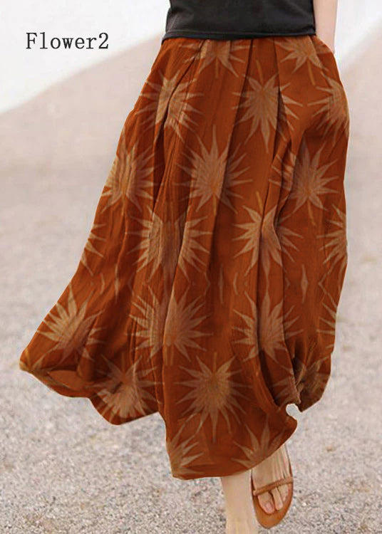 Retro Print4 Pockets Linen Skirt Summer