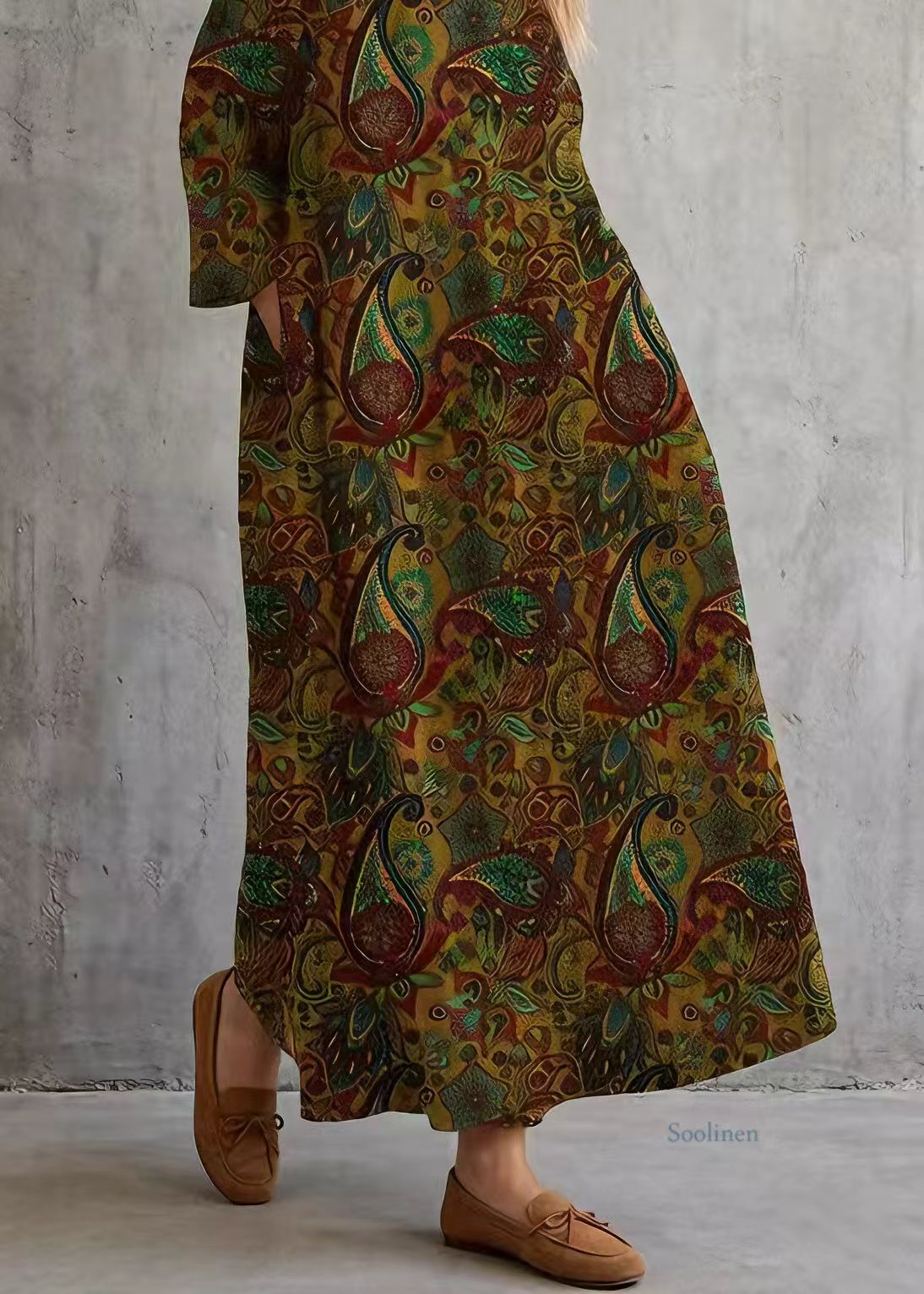 Plus Size O Neck Print Cotton Long Dresses Summer