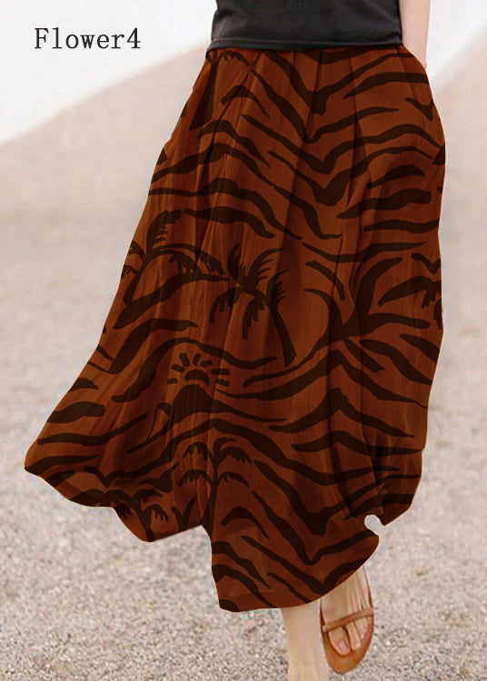 Retro Print4 Pockets Linen Skirt Summer