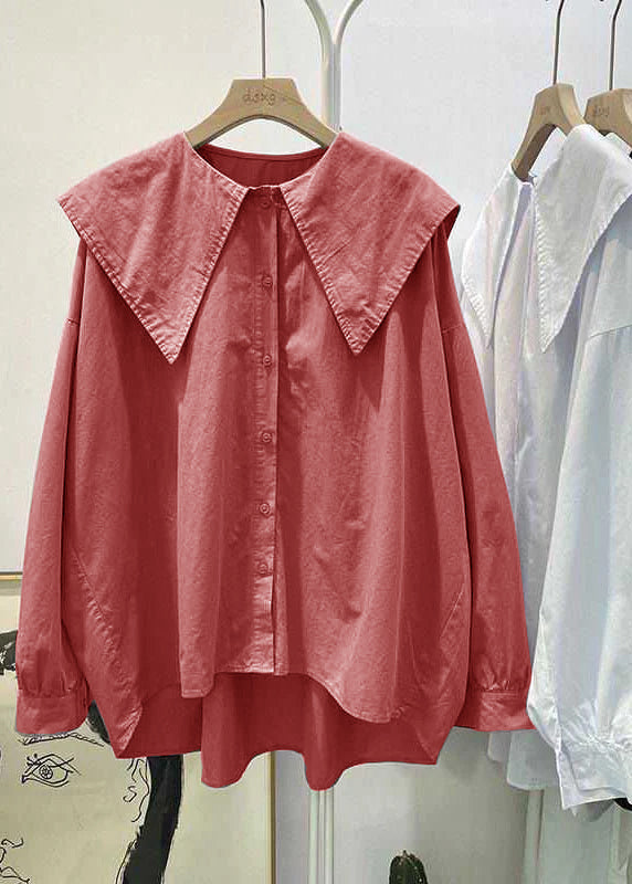 Bohemian Print2 Peter Pan Collar Button asymmetrical design Fall Long sleeve Top