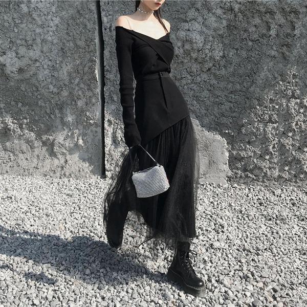 Fashion New Mesh Patchwork Skirt Solid Color Street Simplicity Temperament Trendy Skirt