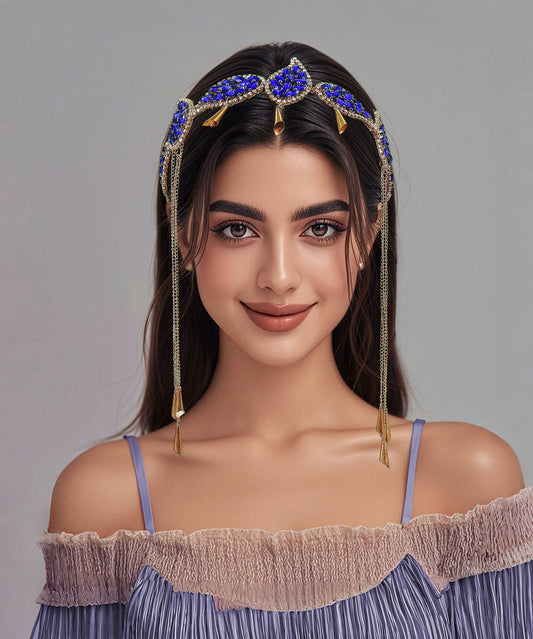 Art Blue Alloy Zircon Leaf Tasse HairPiece