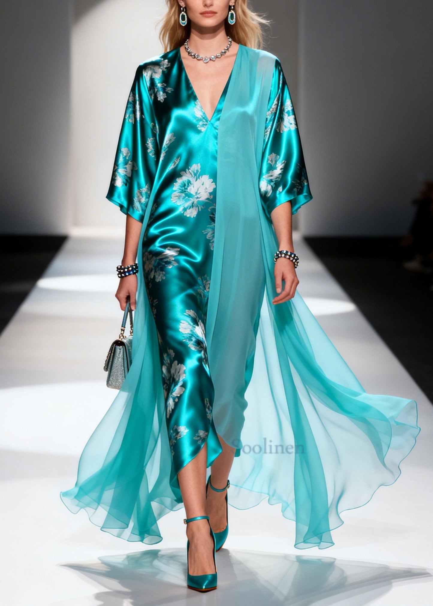 Art Blue Asymmetrical Patchwork Tulle Holiday Dress Summer