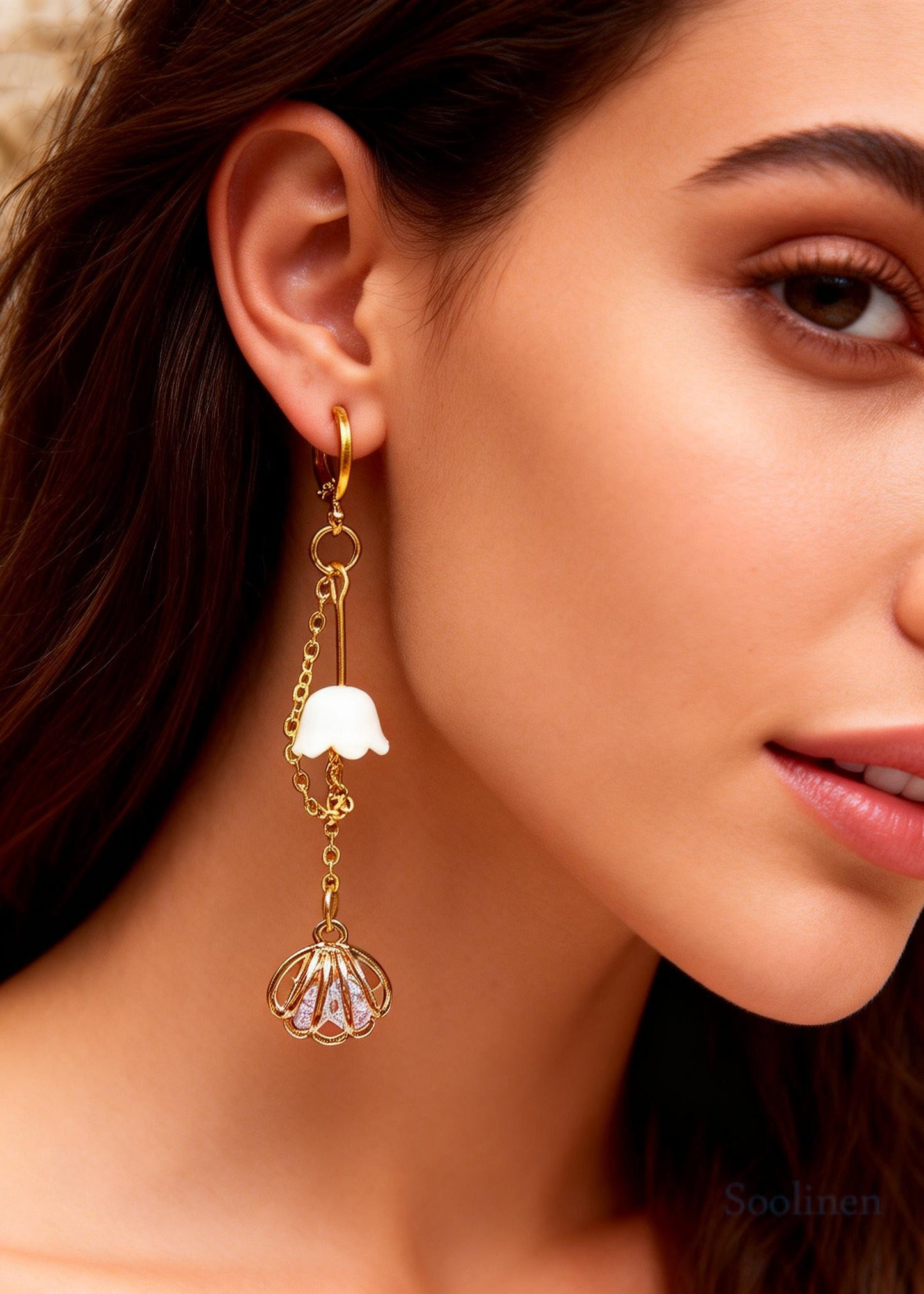 Art Bud Wrap Gem Stone Tassels Drop Earrings