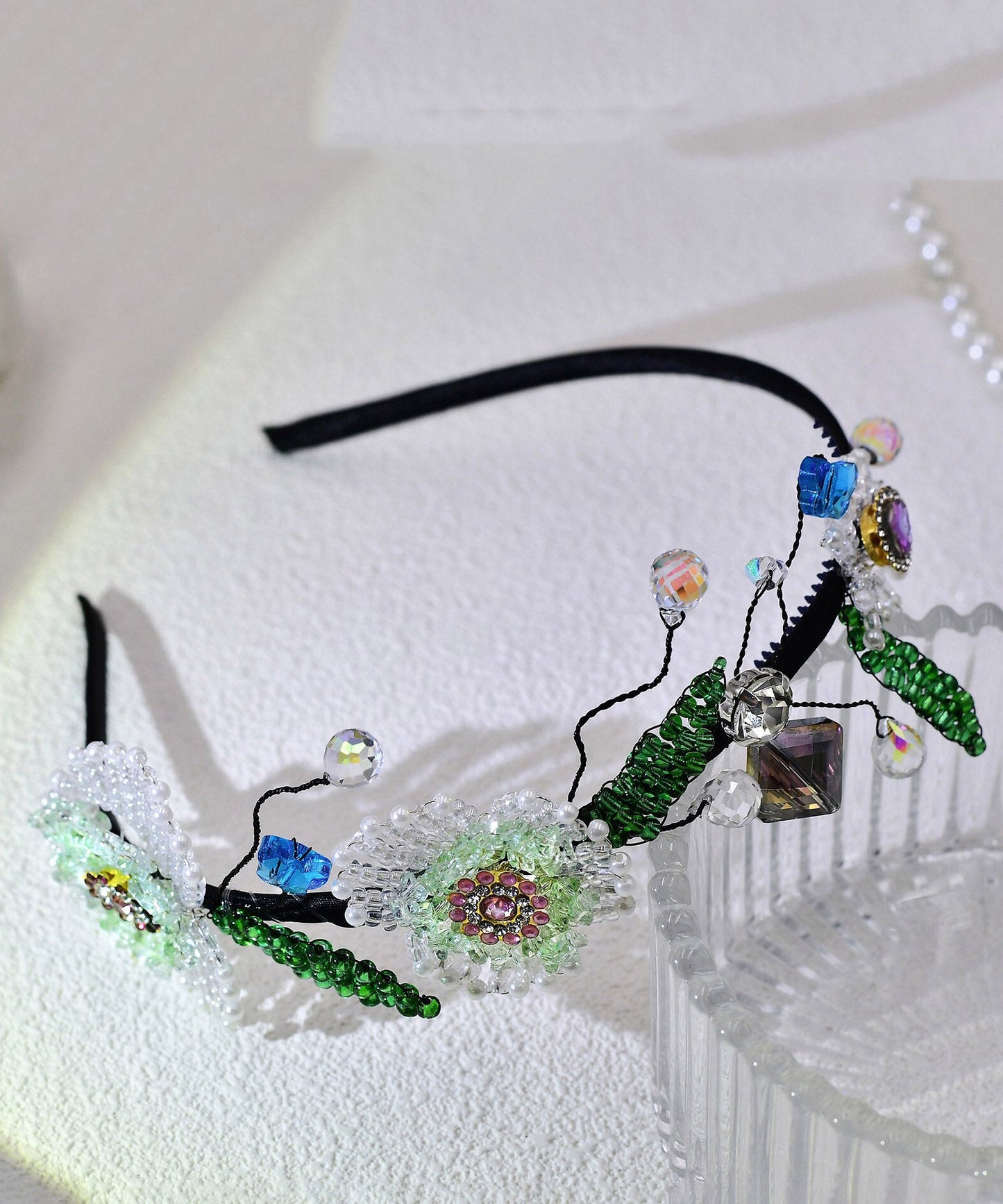 Art Multicolor Acrylic Crystal Pearl Floral HairPiece