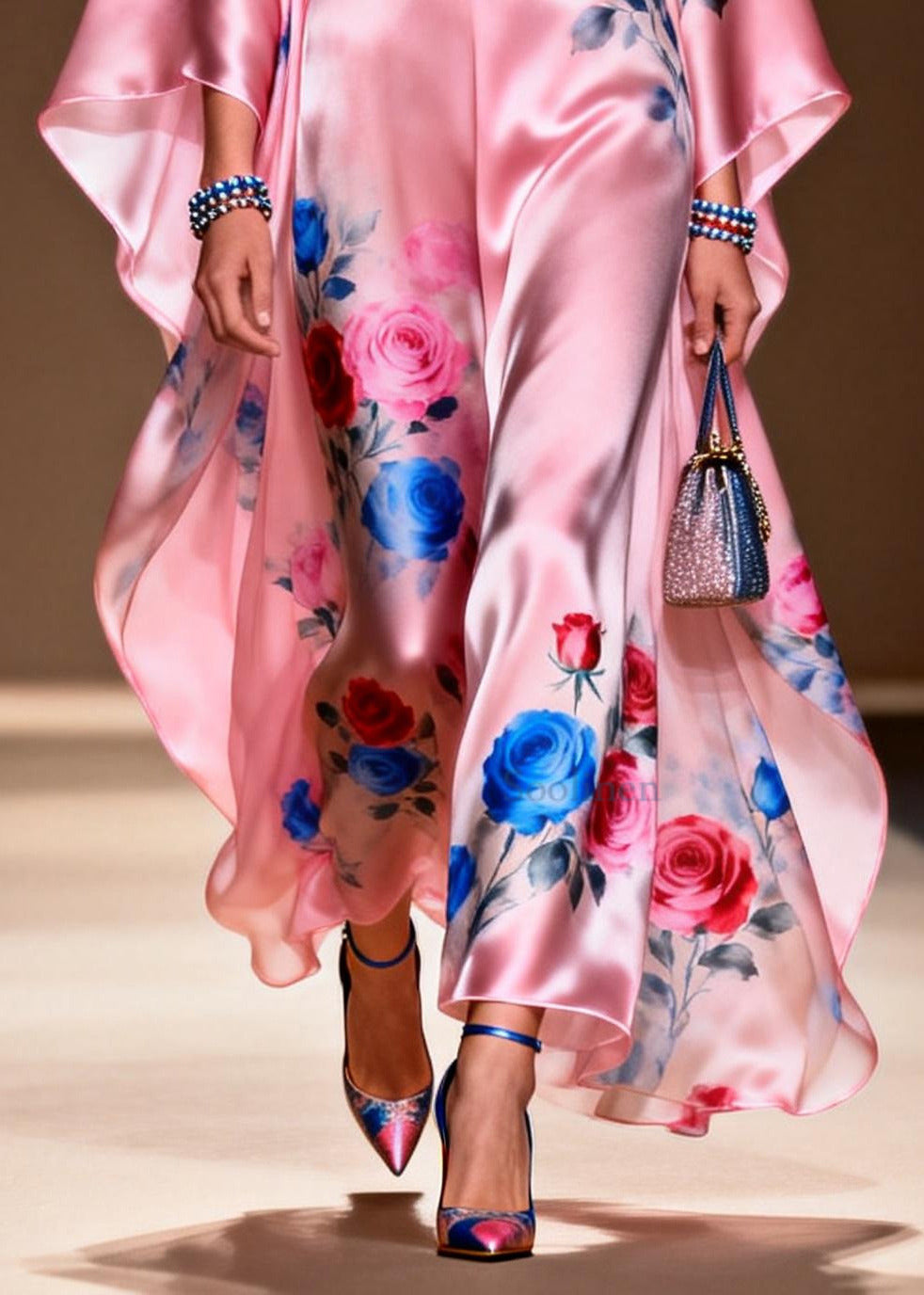 Art Pink Oversized Print Silk Party Dress Summer