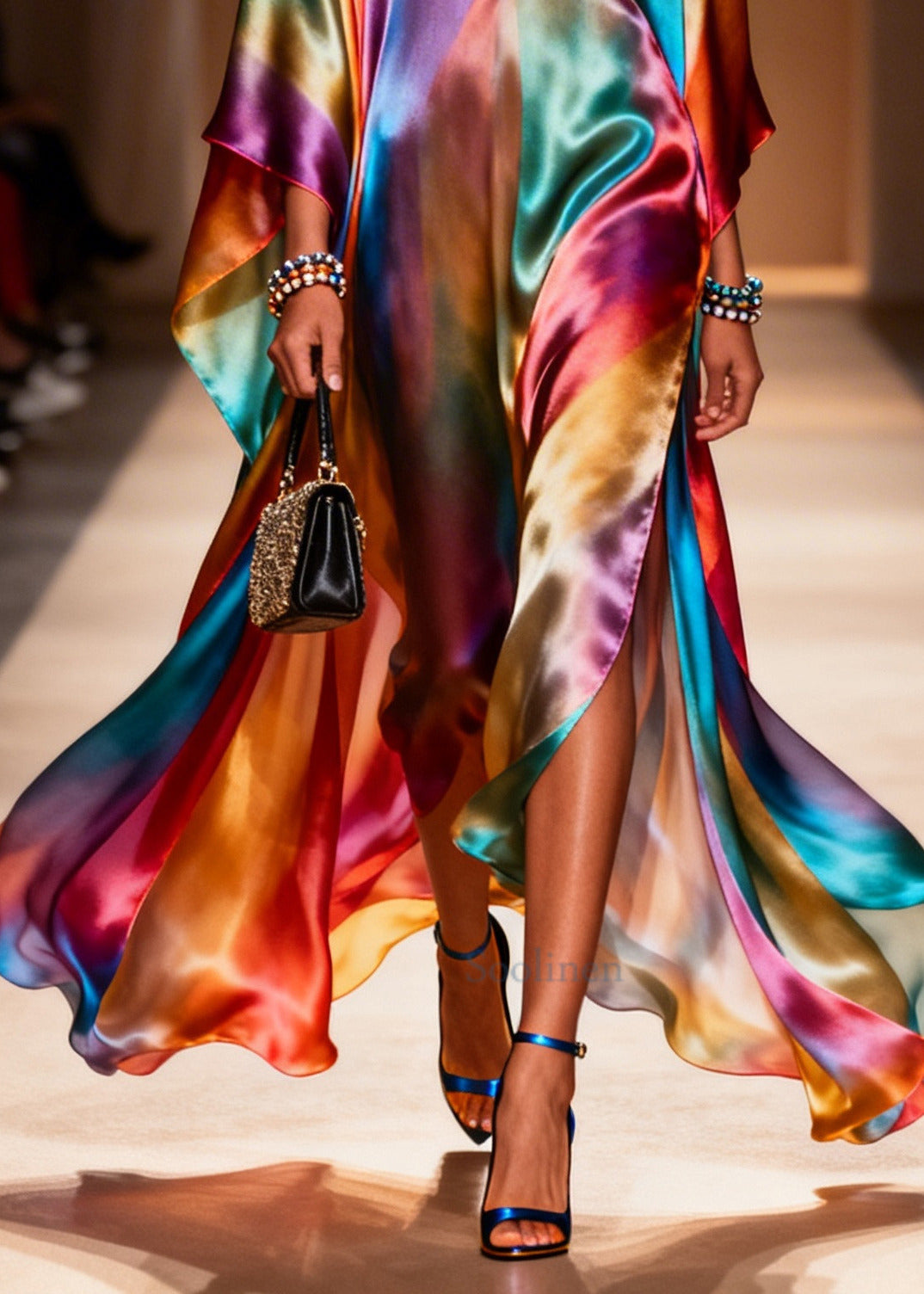Art Tie Dye Exra Large Hem Side Open Chiffon Holiday Dresses Summer