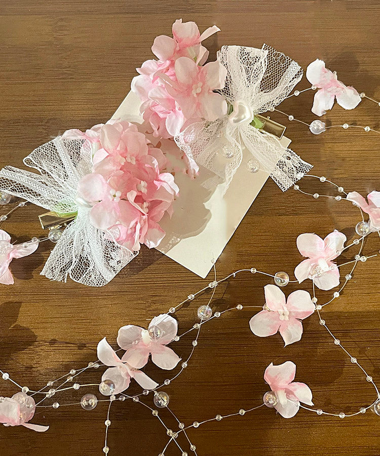 Art White Alloy Pearl Floral Tassel A Pair Hairpin