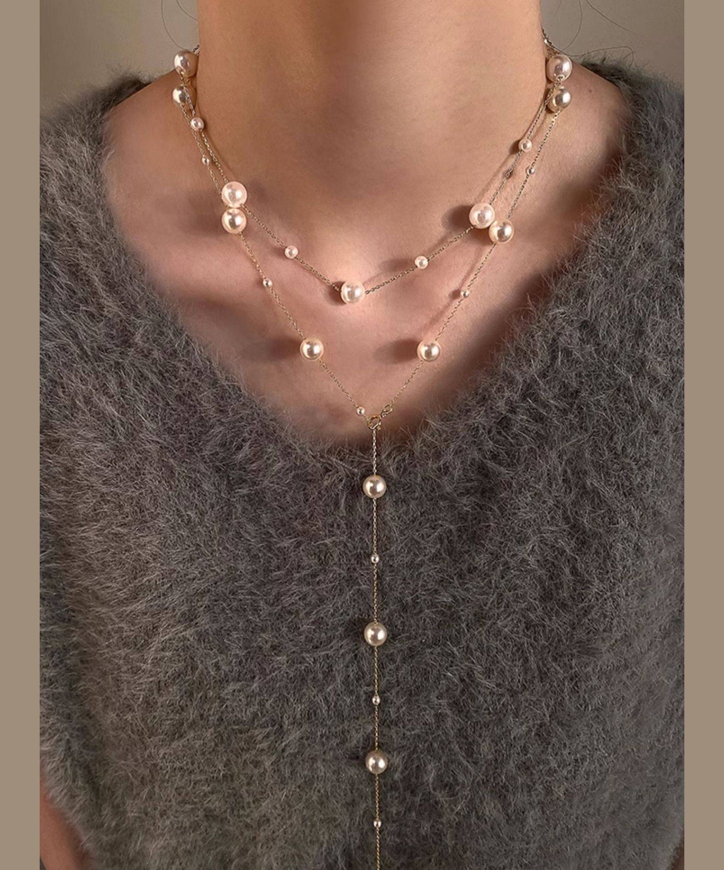 Art White Pearl Layering Adjustable Alloy Long Necklace
