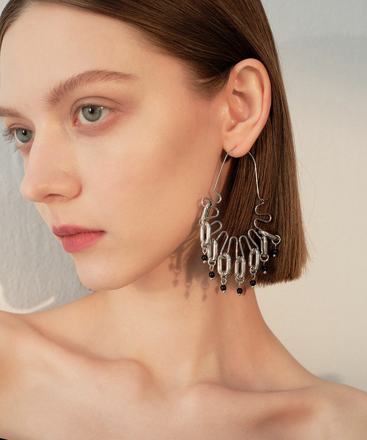 Avant-Garde Silver Paperclip Tassel Dangle Earrings