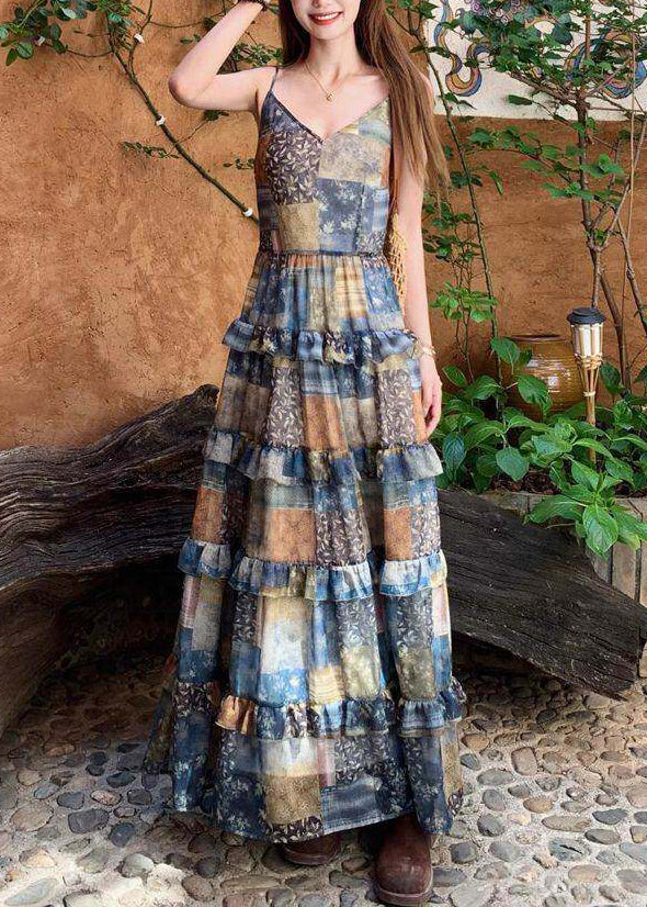 Beach Cold Shoulder Print Patchwork Maxi Dress Summer