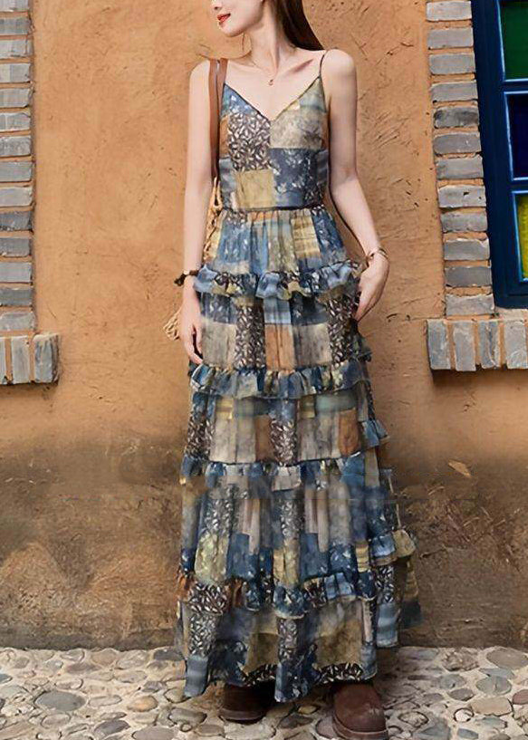Beach Cold Shoulder Print Patchwork Maxi Dress Summer
