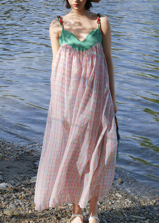 Beach Colorblock V Neck Patchwork Holiday Maxi Dress Sleeveless