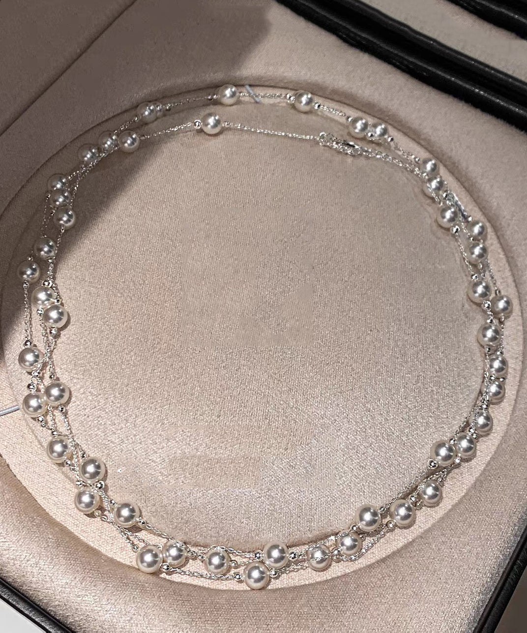 Beach Grey Stelring Silver Baby's Breath Pearl Gratuated Bead Necklace