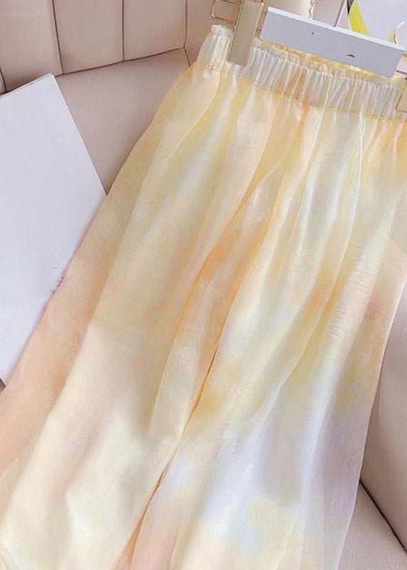 Beach Yellow Elastic Waist Girls Lantern Pants