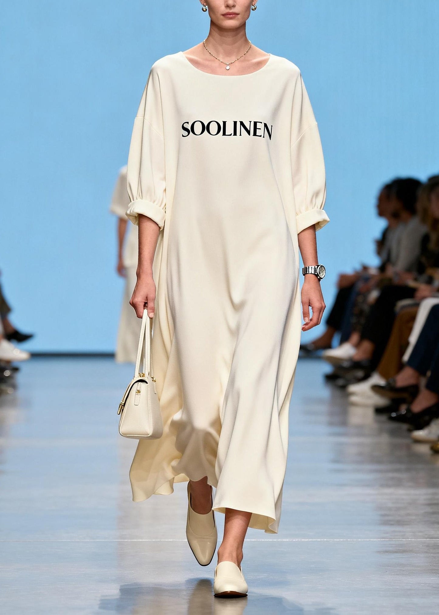 Beautiful Beige O Neck Print Chiffon Maxi Dresses Summer
