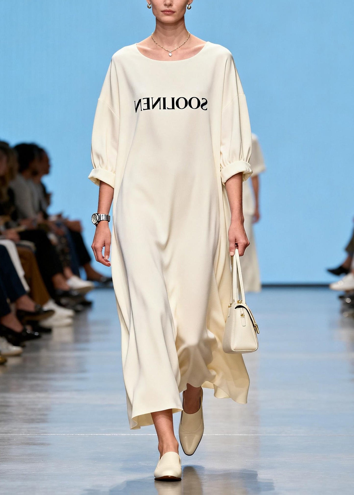 Beautiful Beige O Neck Print Chiffon Maxi Dresses Summer