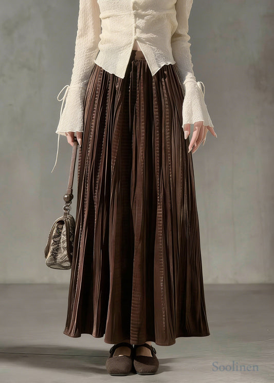 Beautiful Chocolate Oversized Wrinkled Silk Velvet Skirt Spring