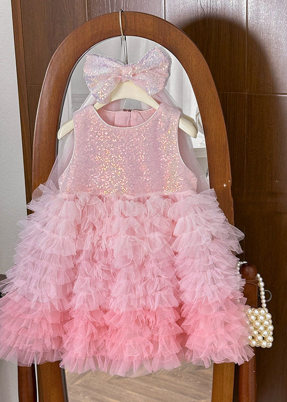 Beautiful Green O-Neck Patchwork Tulle Girls Maxi Cake Dress Summer