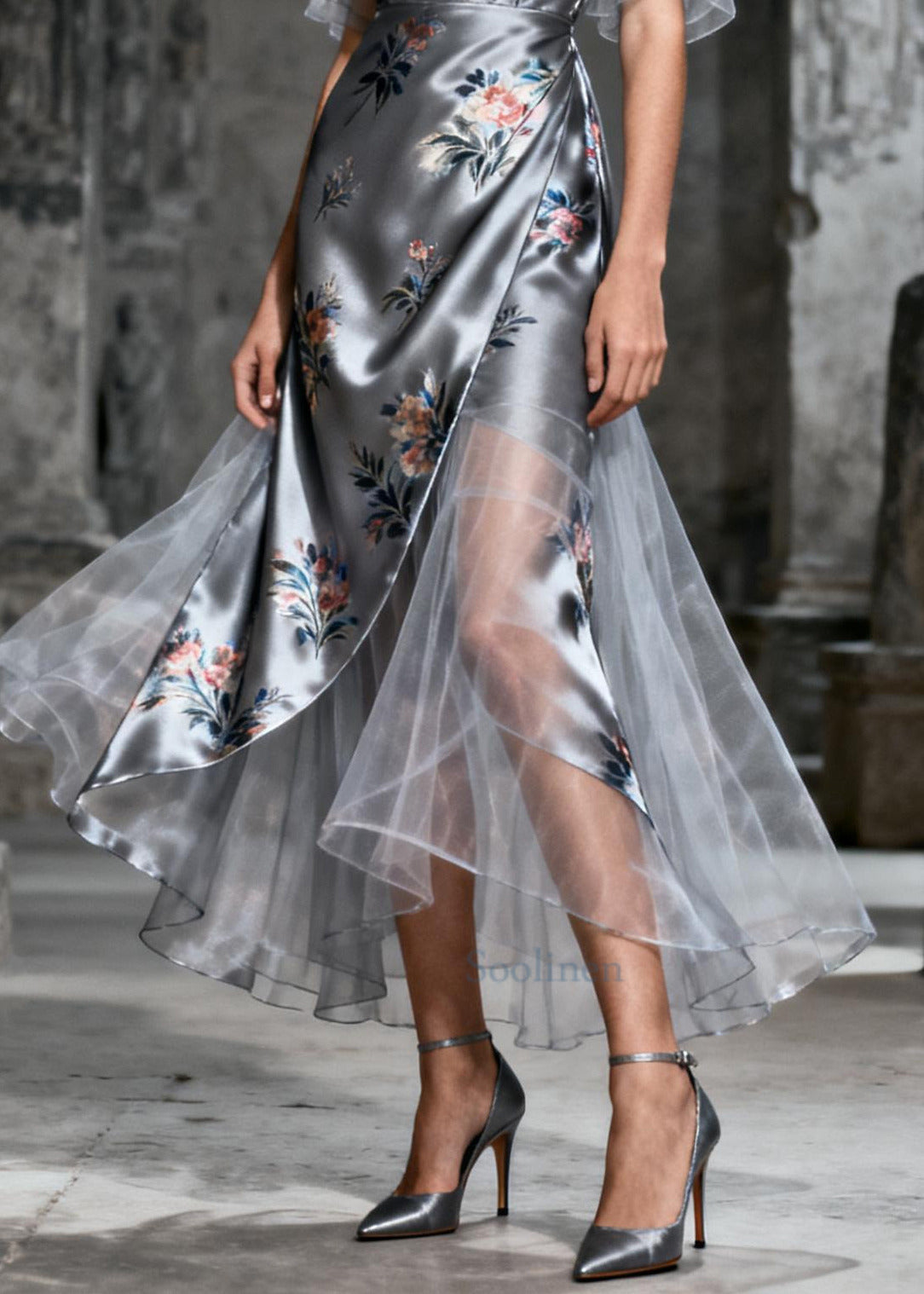 Beautiful Grey Print Patchwork Tulle Party Dresses Summer