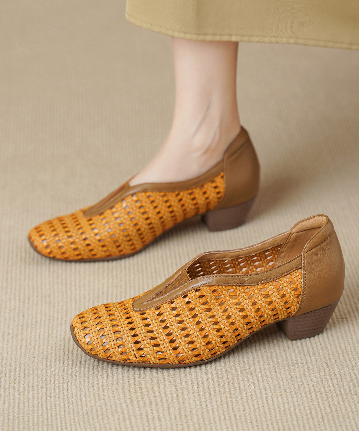 Beautiful Hollow Out Chunky Sandals Brown Sheepskin