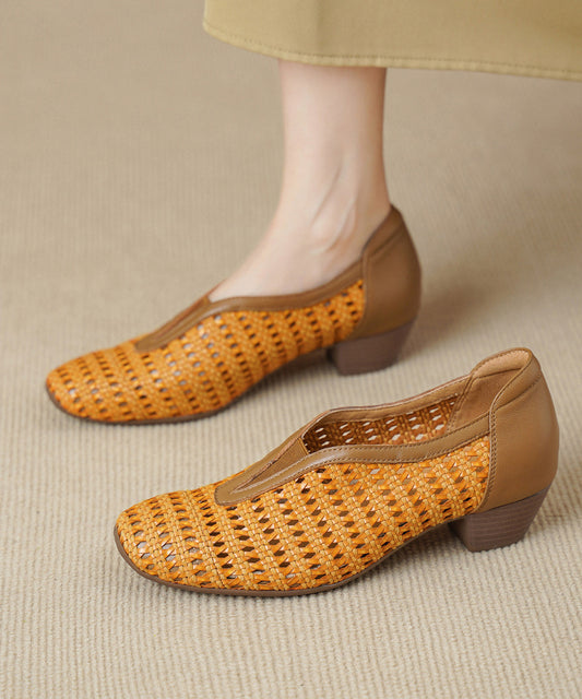Beautiful Hollow Out Chunky Sandals Brown Sheepskin