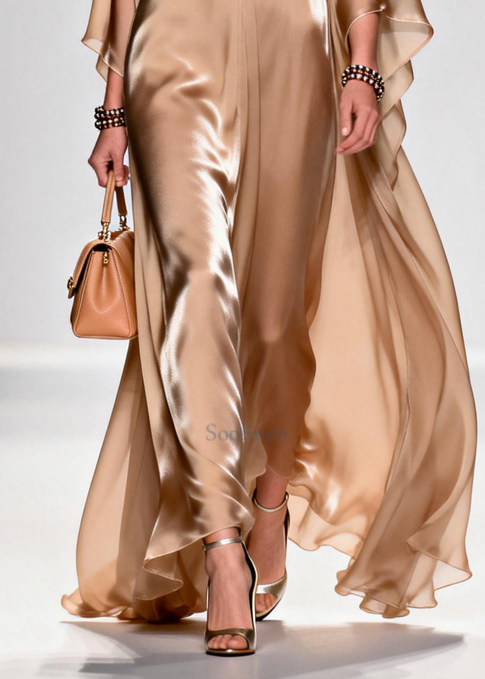 Beautiful Khaki Bow Exra Large Hem Draping Chiffon Maxi Dresses Summer