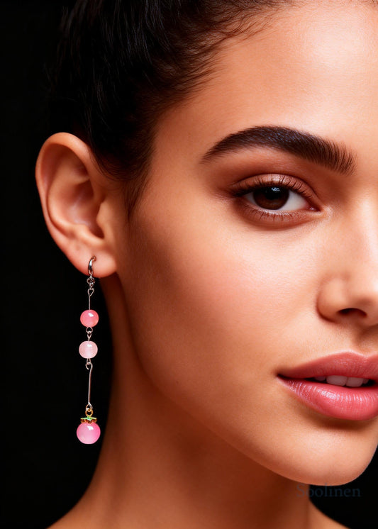 Beautiful Pink Beads Crystal Tassels Drop Earrings