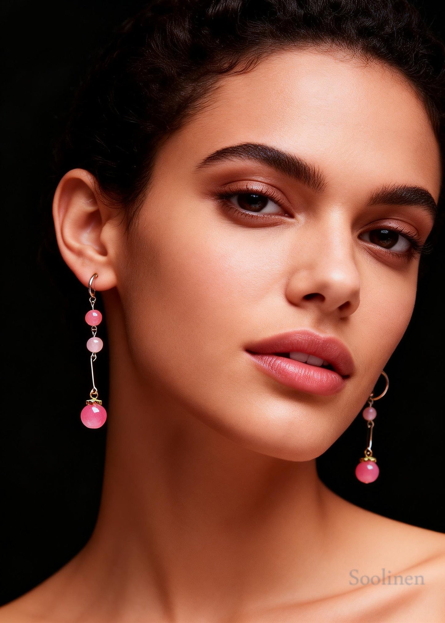 Beautiful Pink Beads Crystal Tassels Drop Earrings