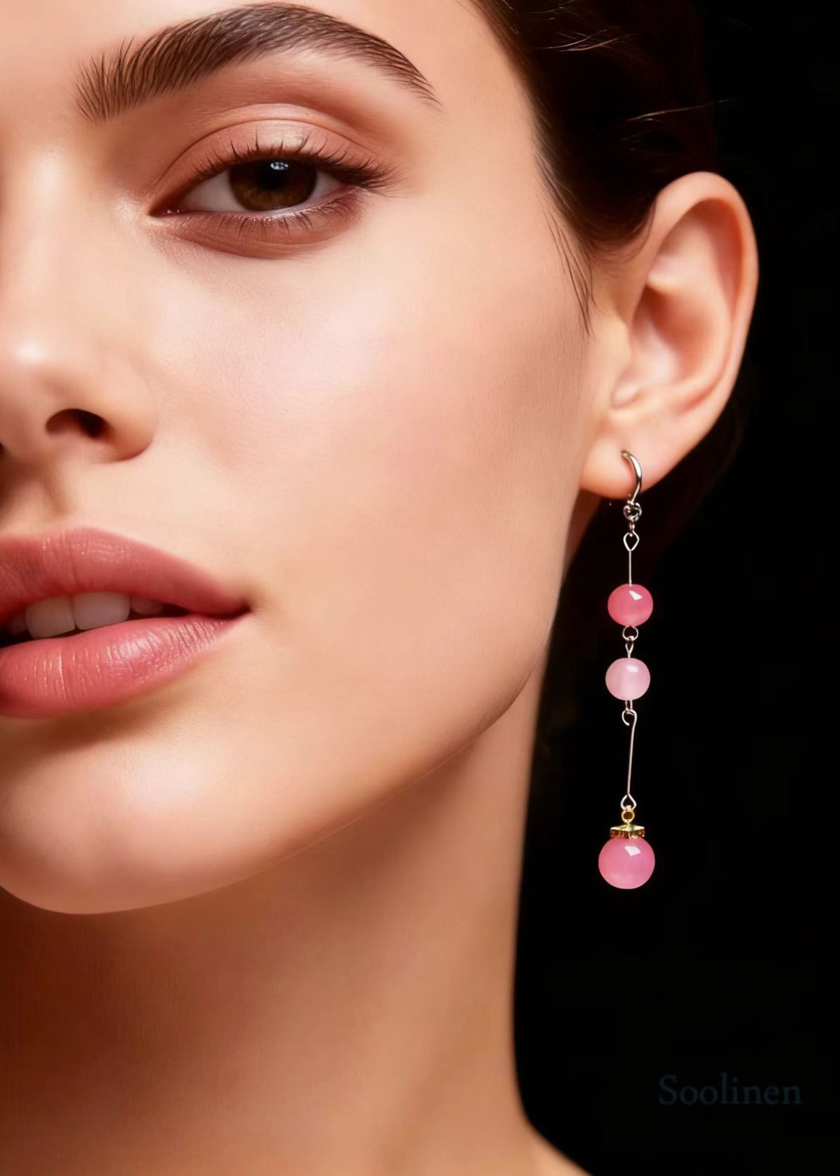 Beautiful Pink Beads Crystal Tassels Drop Earrings