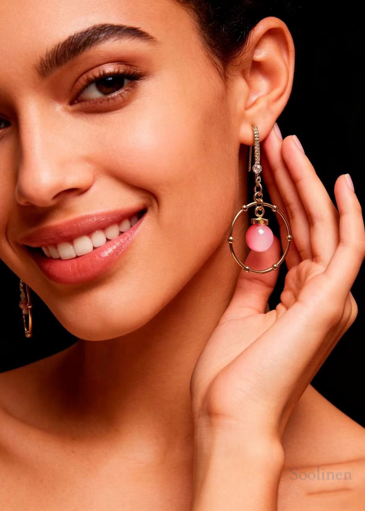 Beautiful Pink Crystal Circular Gilding Drop Earring
