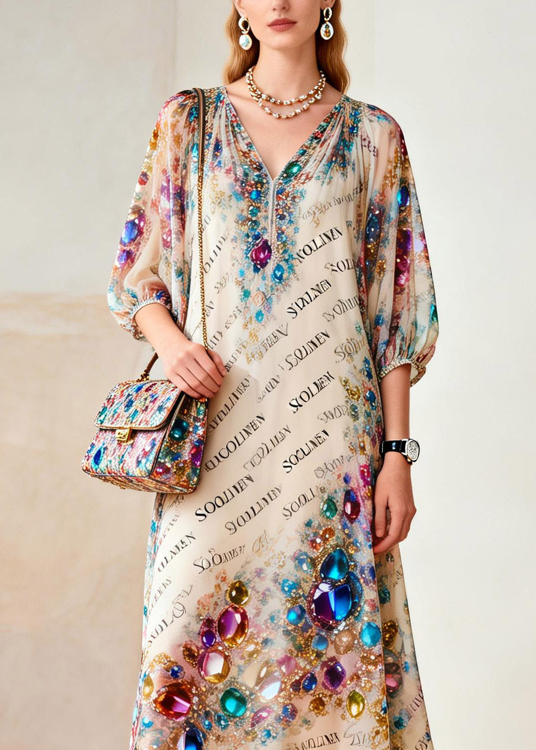 Beautiful Rainbow Print Holiday Maxi Dress Summer
