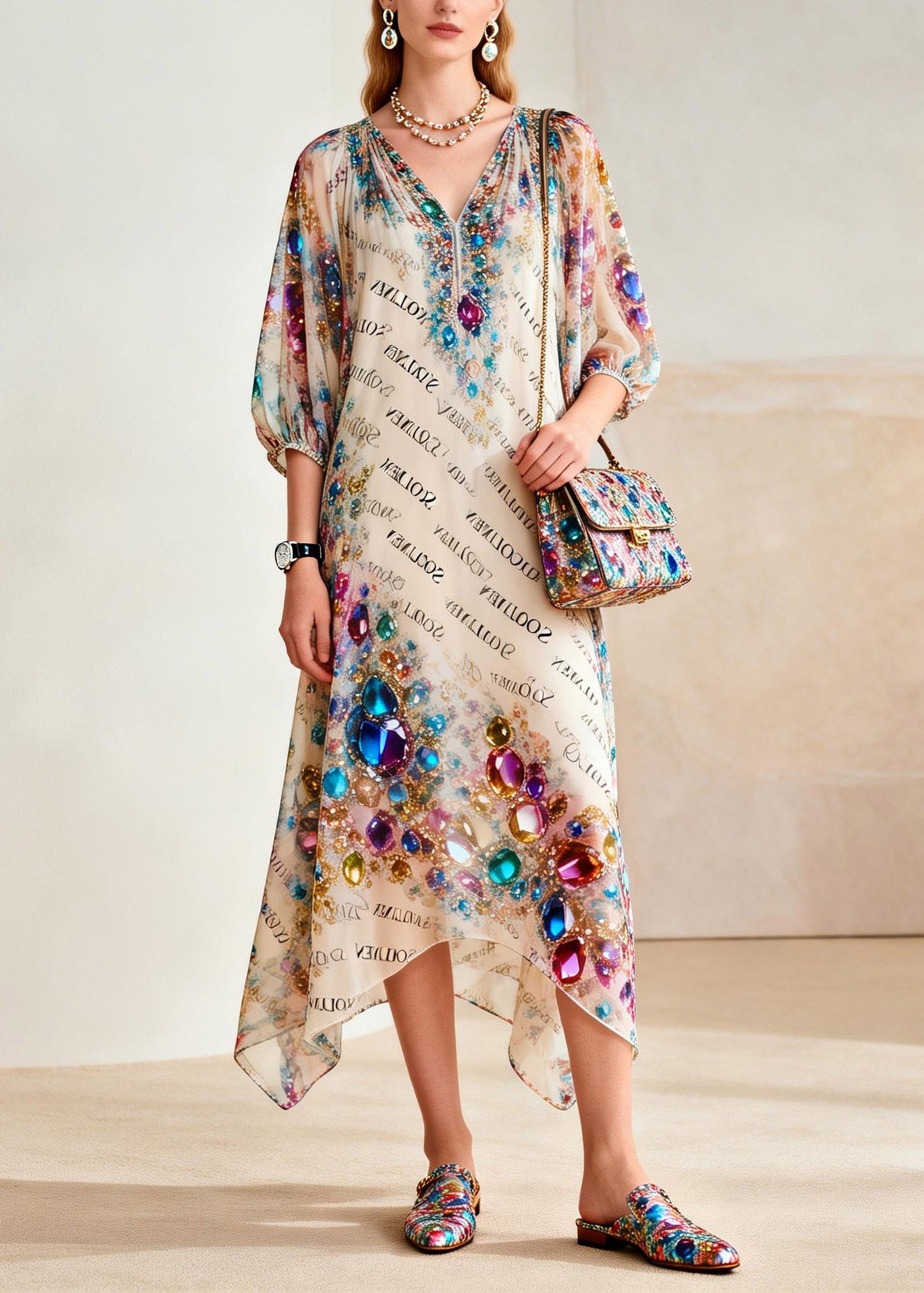 Beautiful Rainbow Print Holiday Maxi Dress Summer