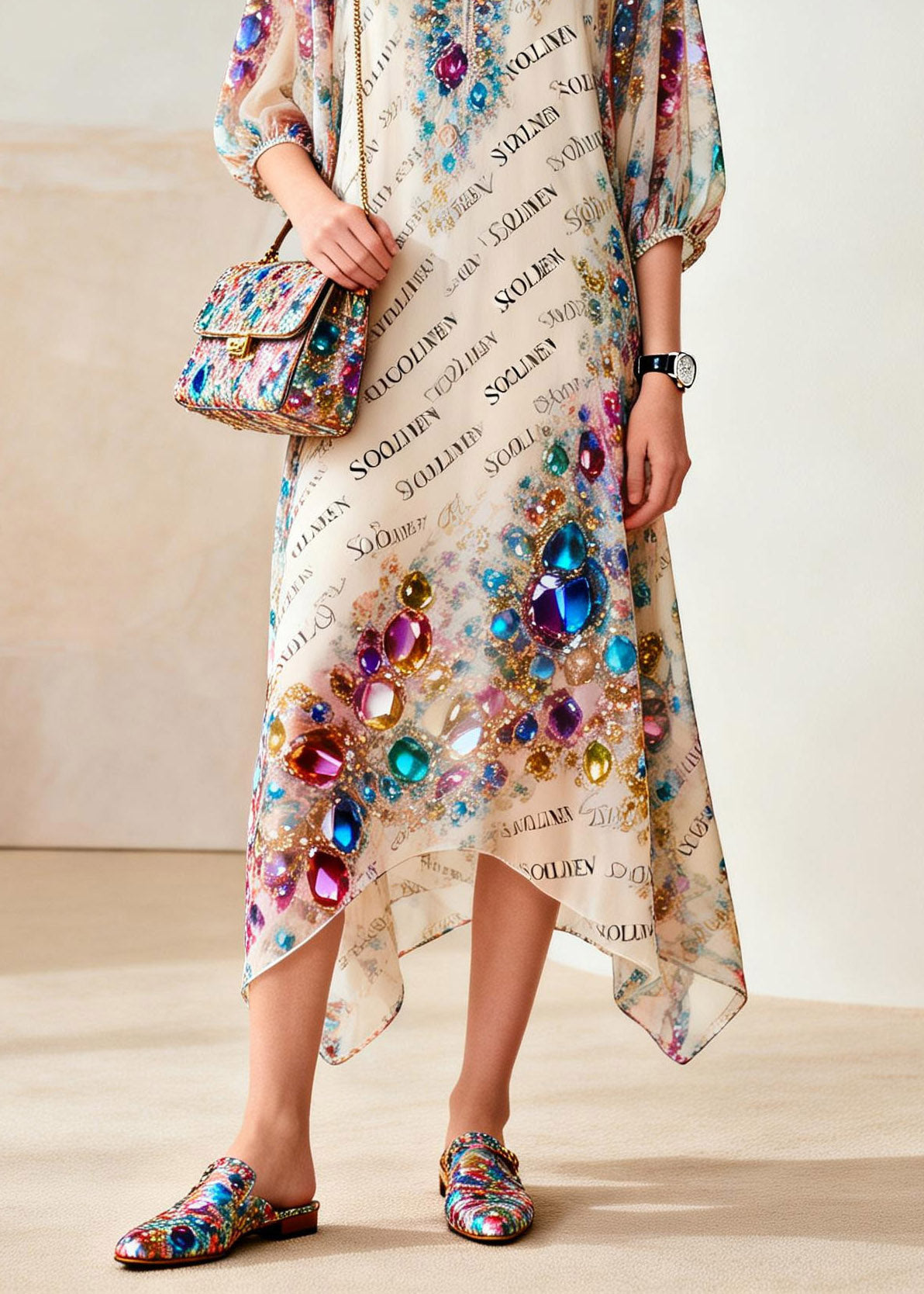 Beautiful Rainbow Print Holiday Maxi Dress Summer