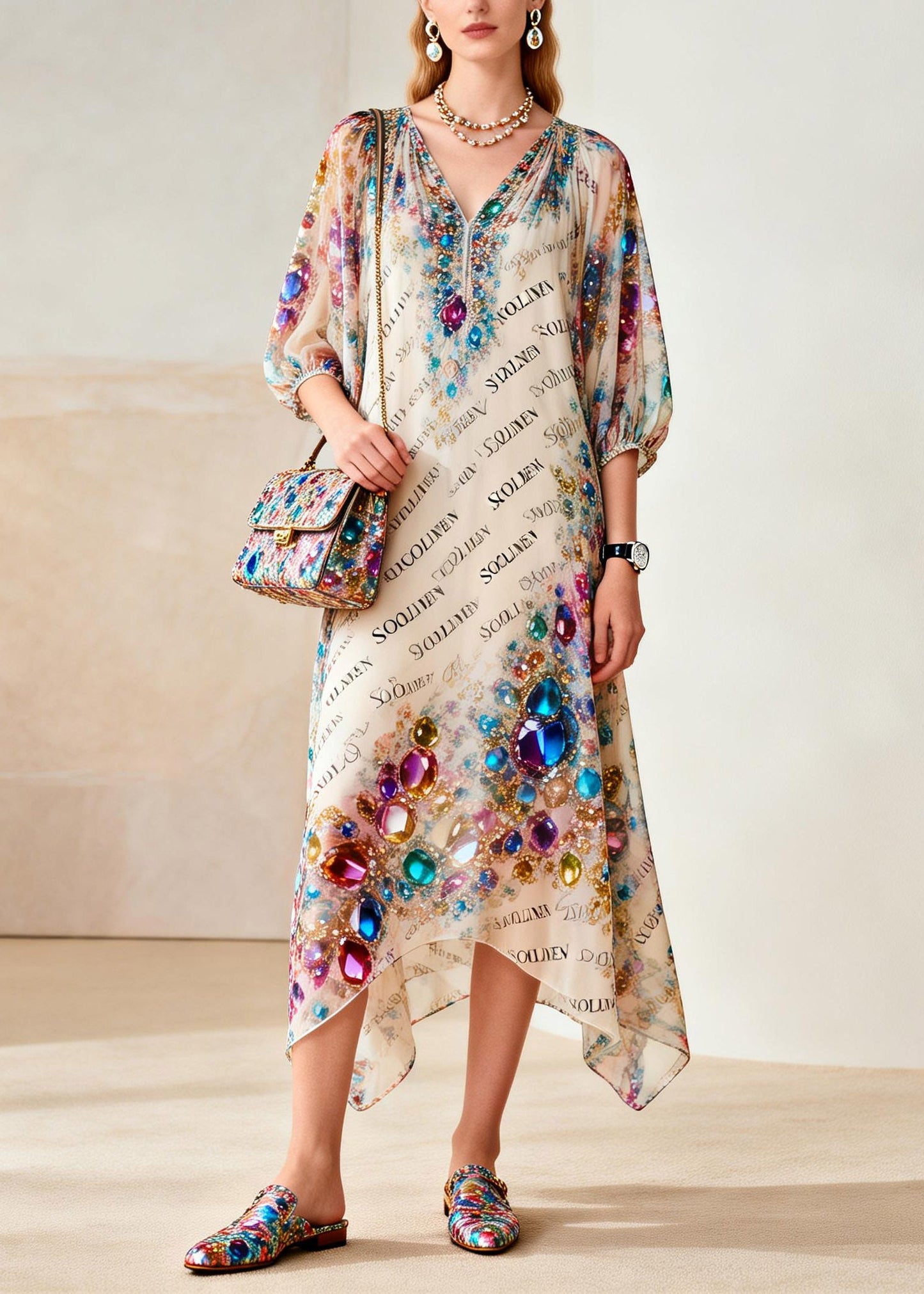 Beautiful Rainbow Print Holiday Maxi Dress Summer