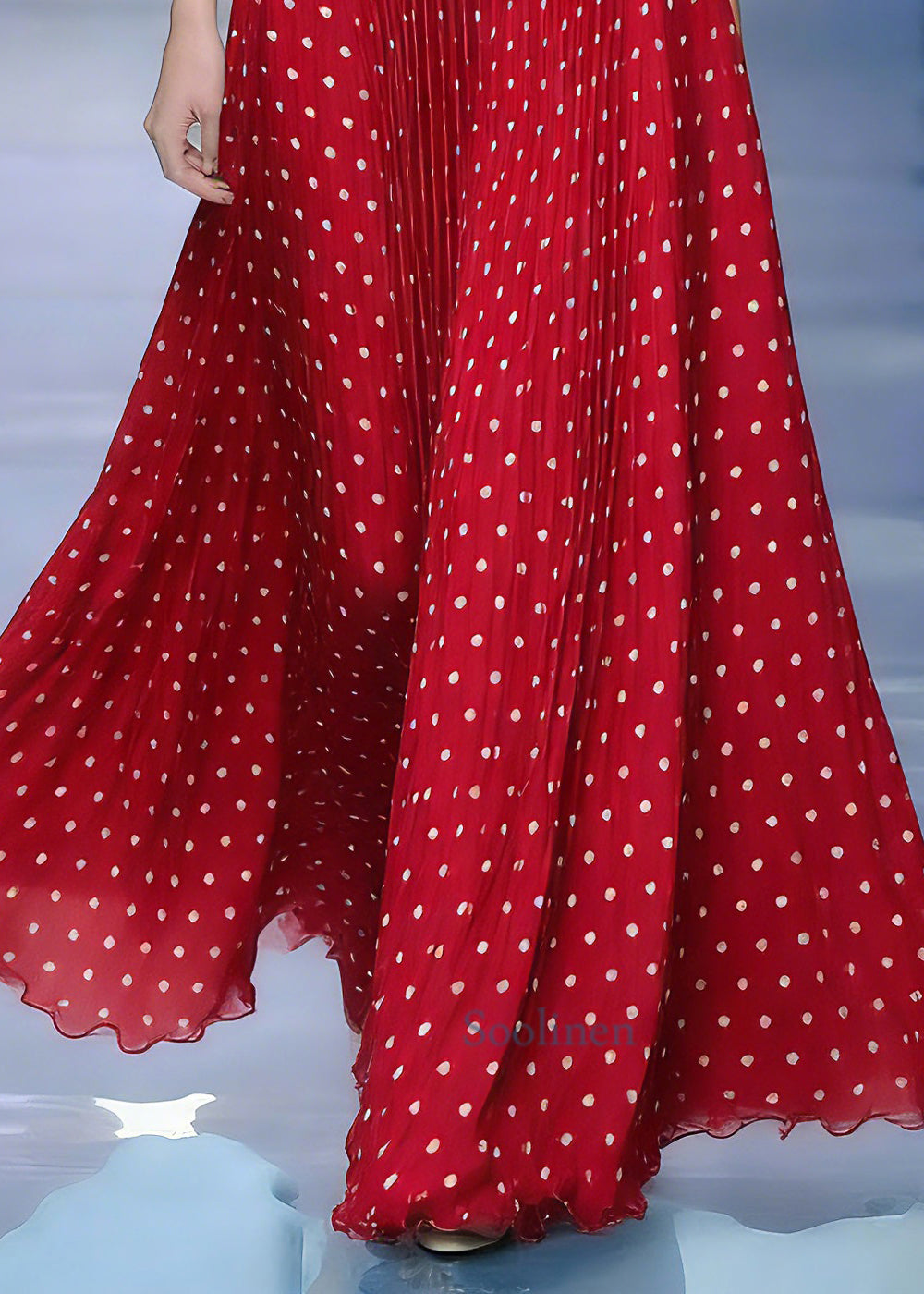 Beautiful Red Elastic Waist Dot Maxi Skirts Summer