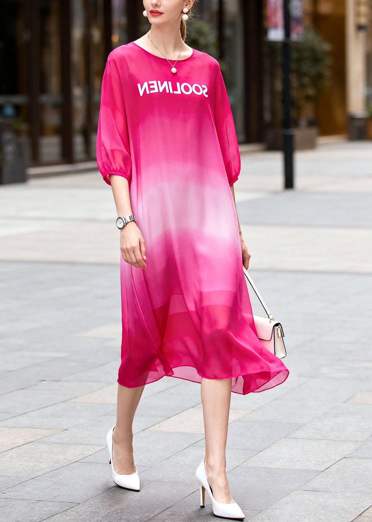 Beautiful Rose Tie Dye Chiffon Tea Dresses Summer