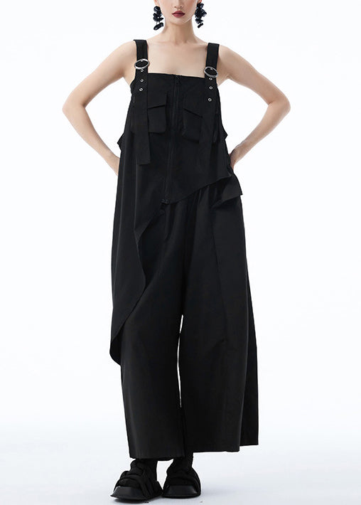 Black Patchwork Stylish Top Shirt Asymmetrical Pockets Summer