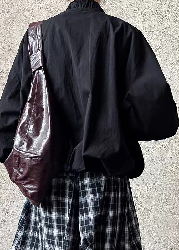Black Zippered Patchwork Solid Jacket Spring