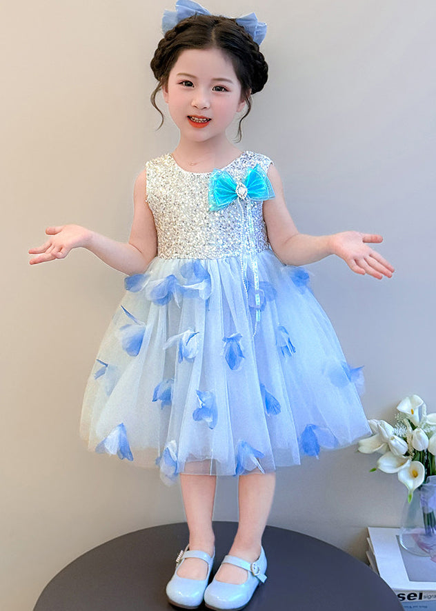Blue Butterfly Tulle Baby Girls Dress Sequins Summer